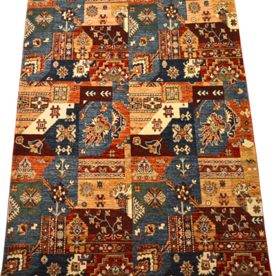 Patch Kazzak Hand-Knotted Afghan Wool Rug