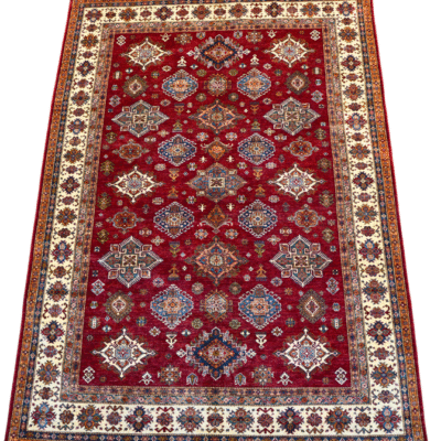 FINE KAZAK – HAND-KNOTTED AFGHAN RUG WITH BOLD GEOMETRIC CHARM